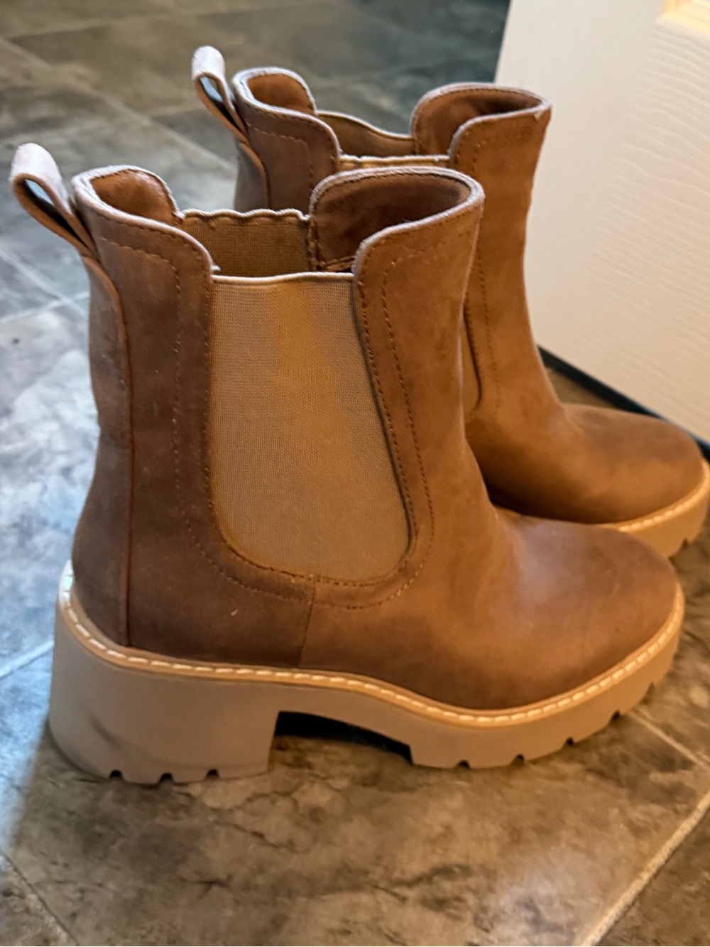 Dolce Vita Tan Chelsea Lug Ankle Boots